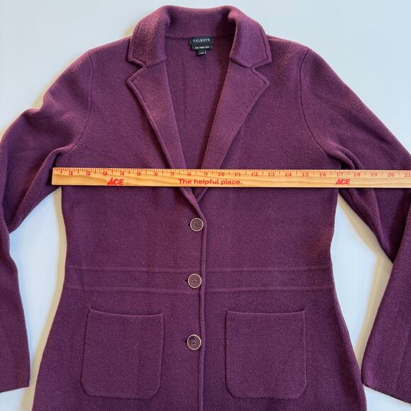 Talbots 100% Merino Wool Sweater Jacket Plum Purple Size XS EUC Three Button - Picture 9 of 12